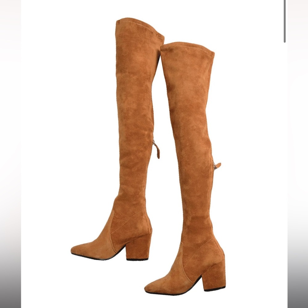 'Marlo' Tan Over The Knee Suede Leather Boots goodnight macaroon